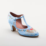 Daisy Embroidered T-Straps (Blue)